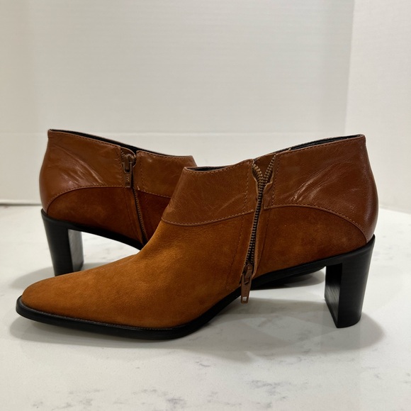 Etienne Aigner Cognac Suede & Leather Ankle Booties - Picture 3 of 10